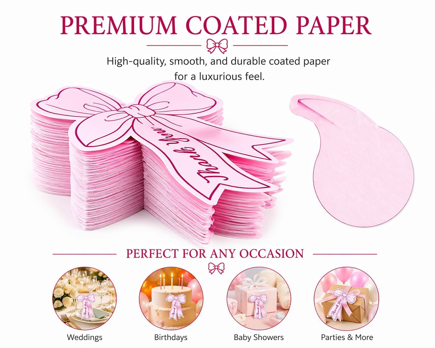 Pink Bow Tie Thank You Cards – 100 Pack Premium Appreciation Tags