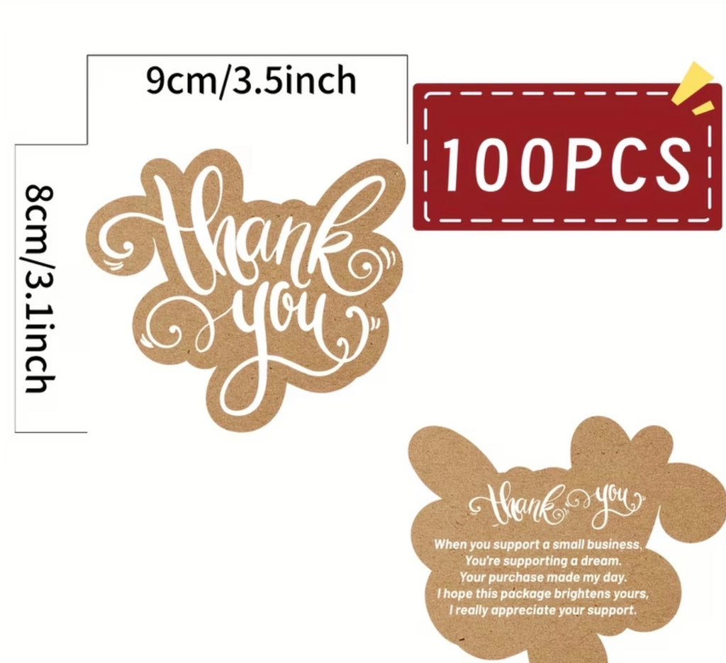 Kraft Brown Thank You Cards - 100 Pack With Pre Written Message