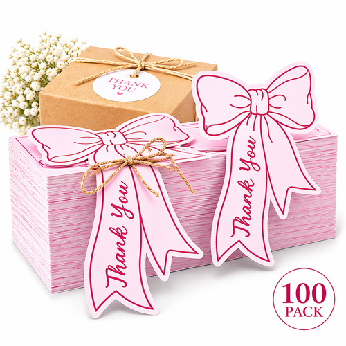 Pink Bow Tie Thank You Cards – 100 Pack Premium Appreciation Tags