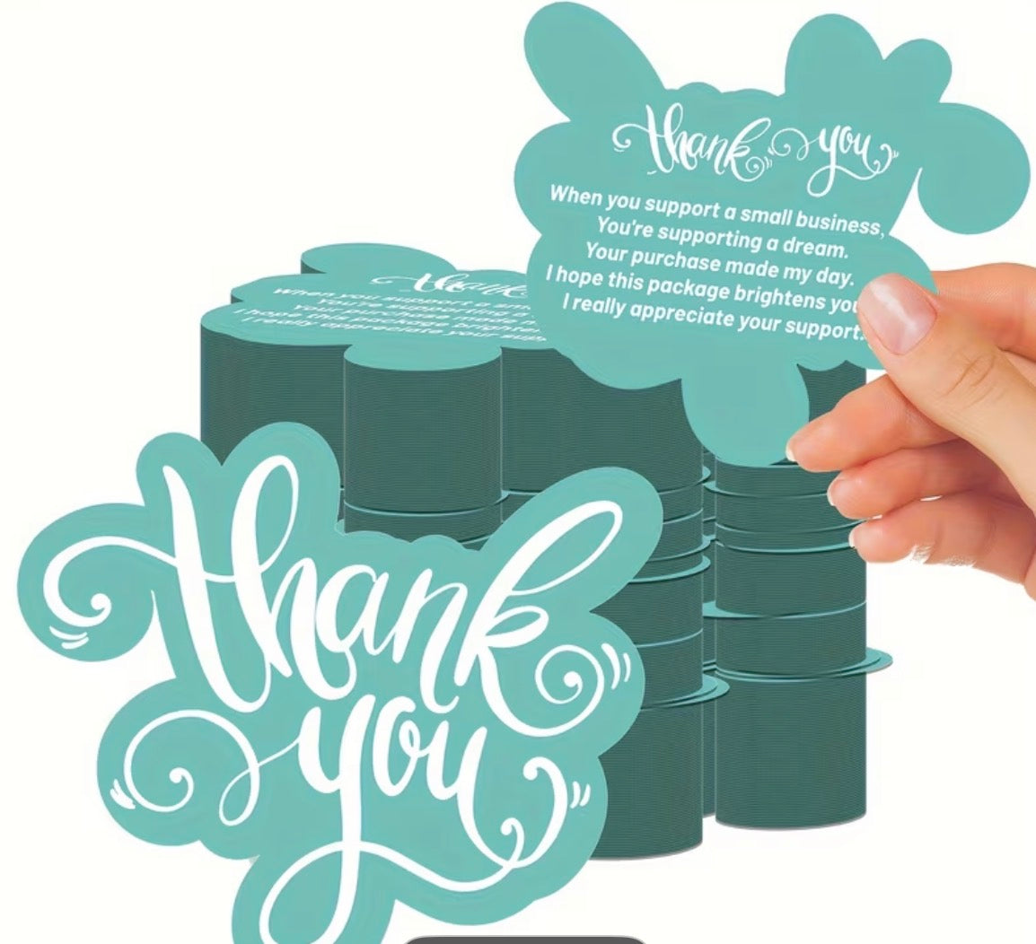 Turquois Thank You Cards -100 Pack With Pre Written Message