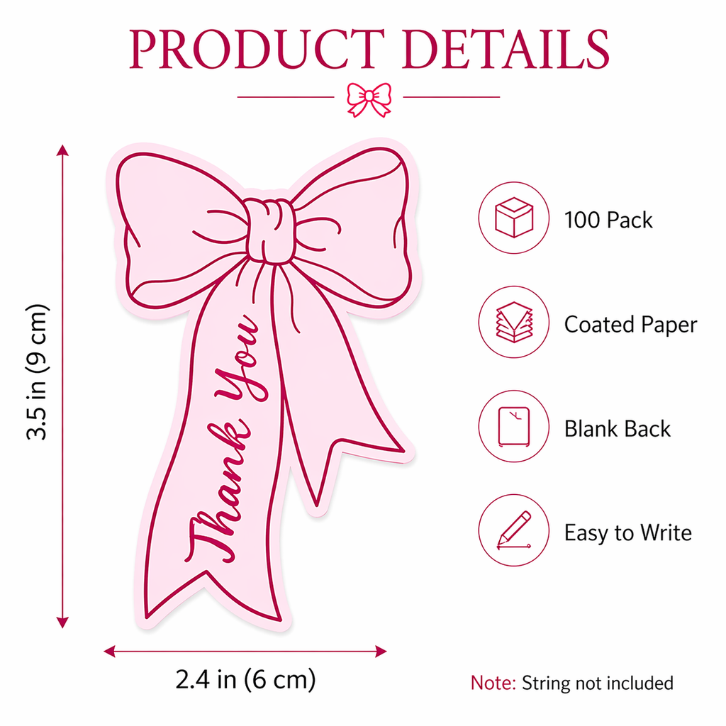 Pink Bow Tie Thank You Cards – 100 Pack Premium Appreciation Tags