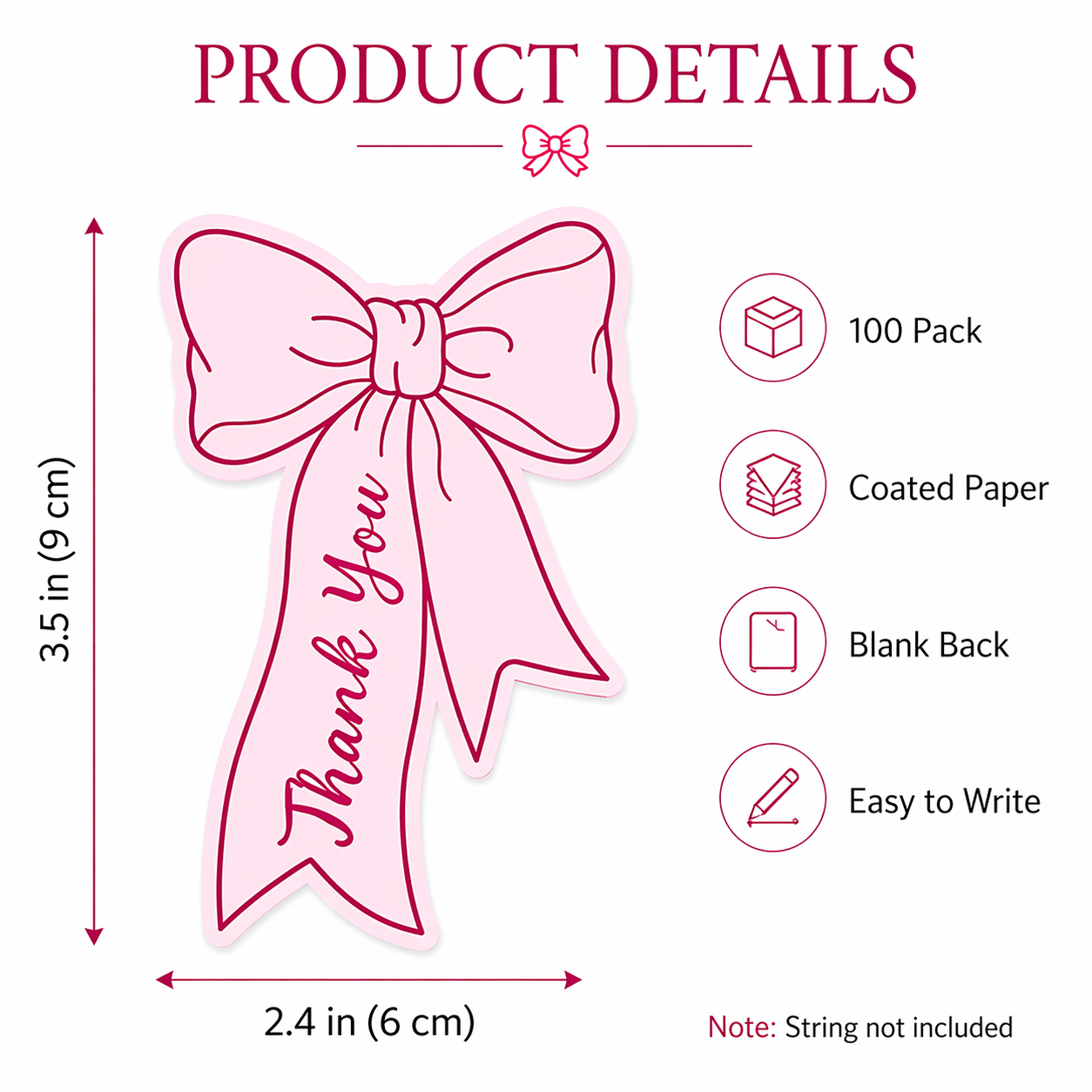Pink Bow Tie Thank You Cards – 100 Pack Premium Appreciation Tags