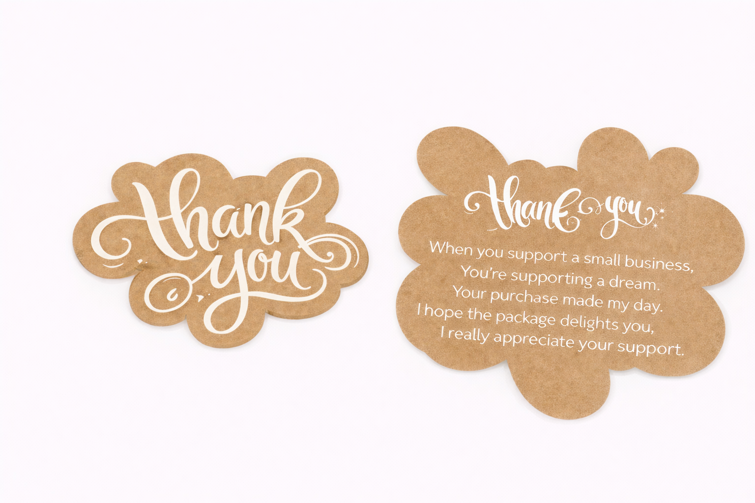 Kraft Brown Thank You Cards - 100 Pack With Pre Written Message