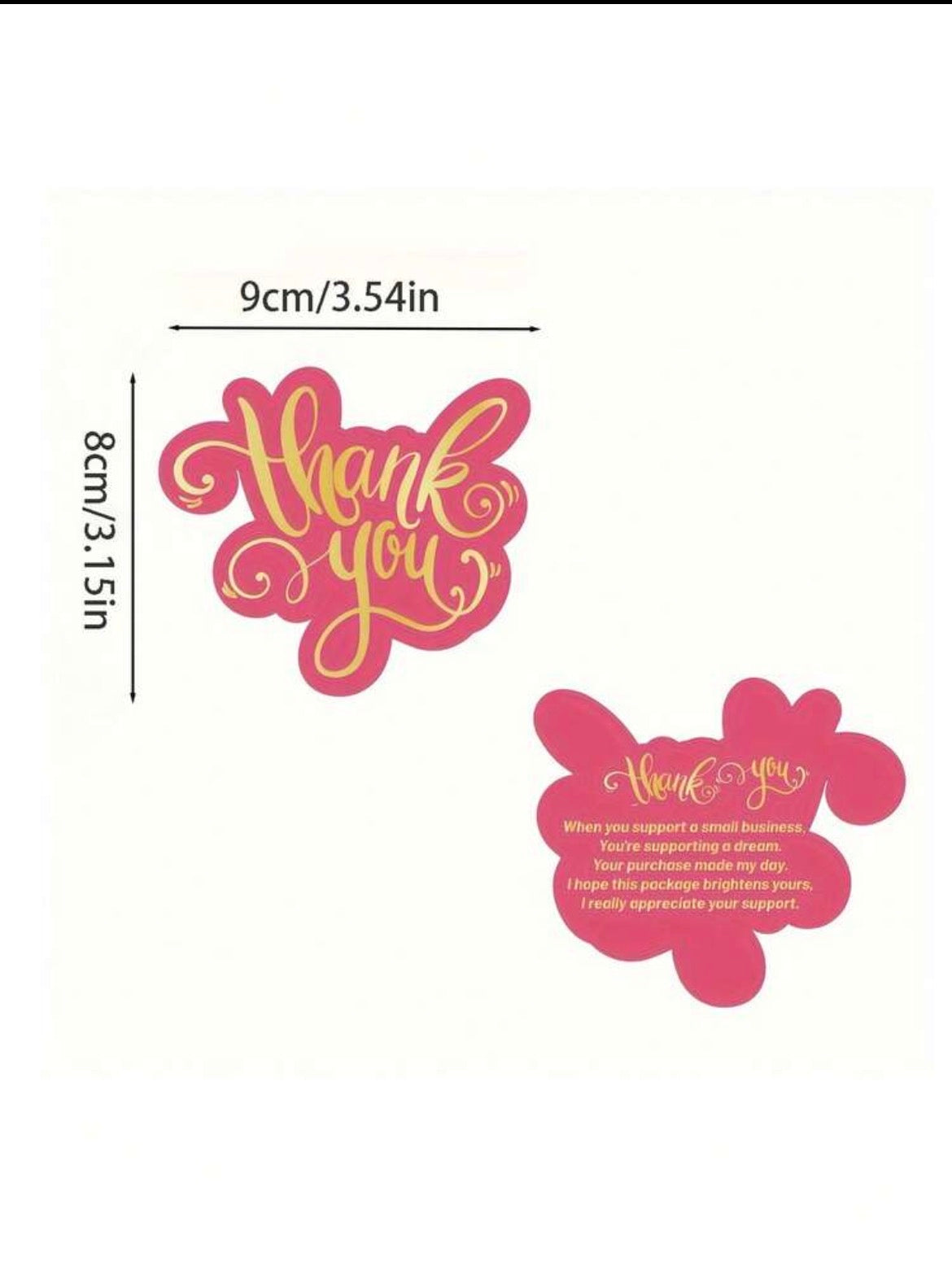 Pink Thank You Cards -100 Pack  With Pre Written Message