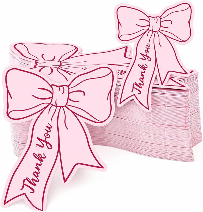 Pink Bow Tie Thank You Cards – 100 Pack, Blank Back