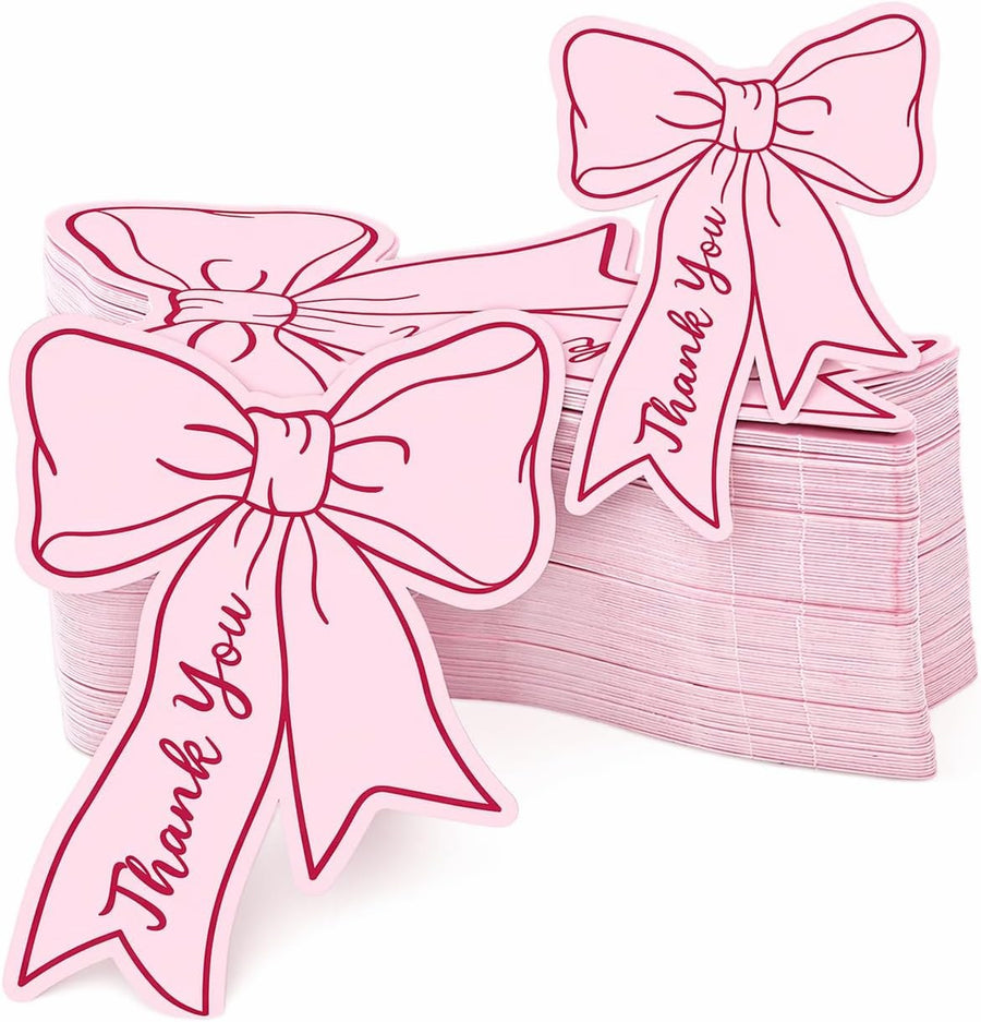 Pink Bow Tie Thank You Cards – 100 Pack, Blank Back