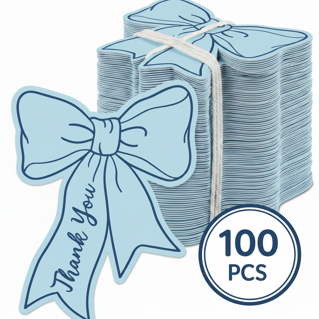 Blue Bow Thank You Cards - 100 PCS