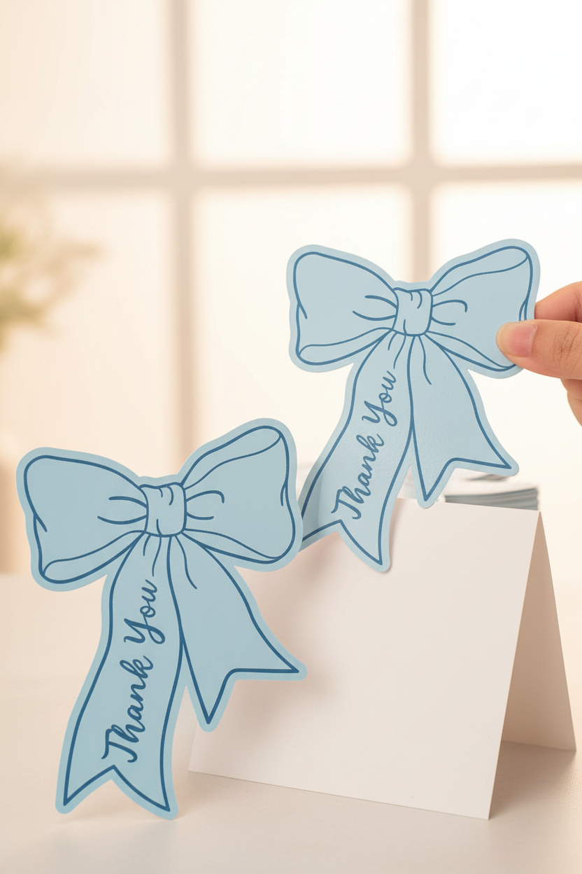 Blue Bow Thank You Cards - Close Up