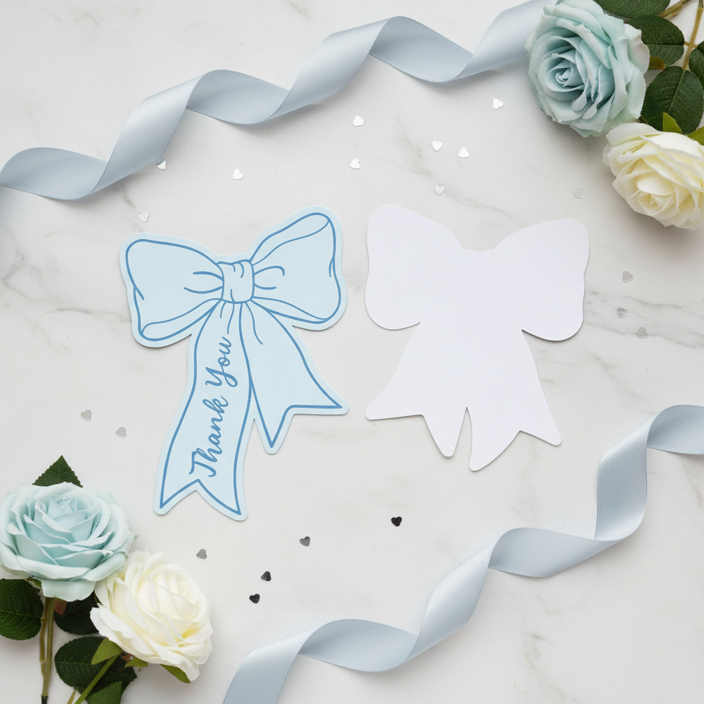 Blue Bow Thank You Cards - Front & Back View