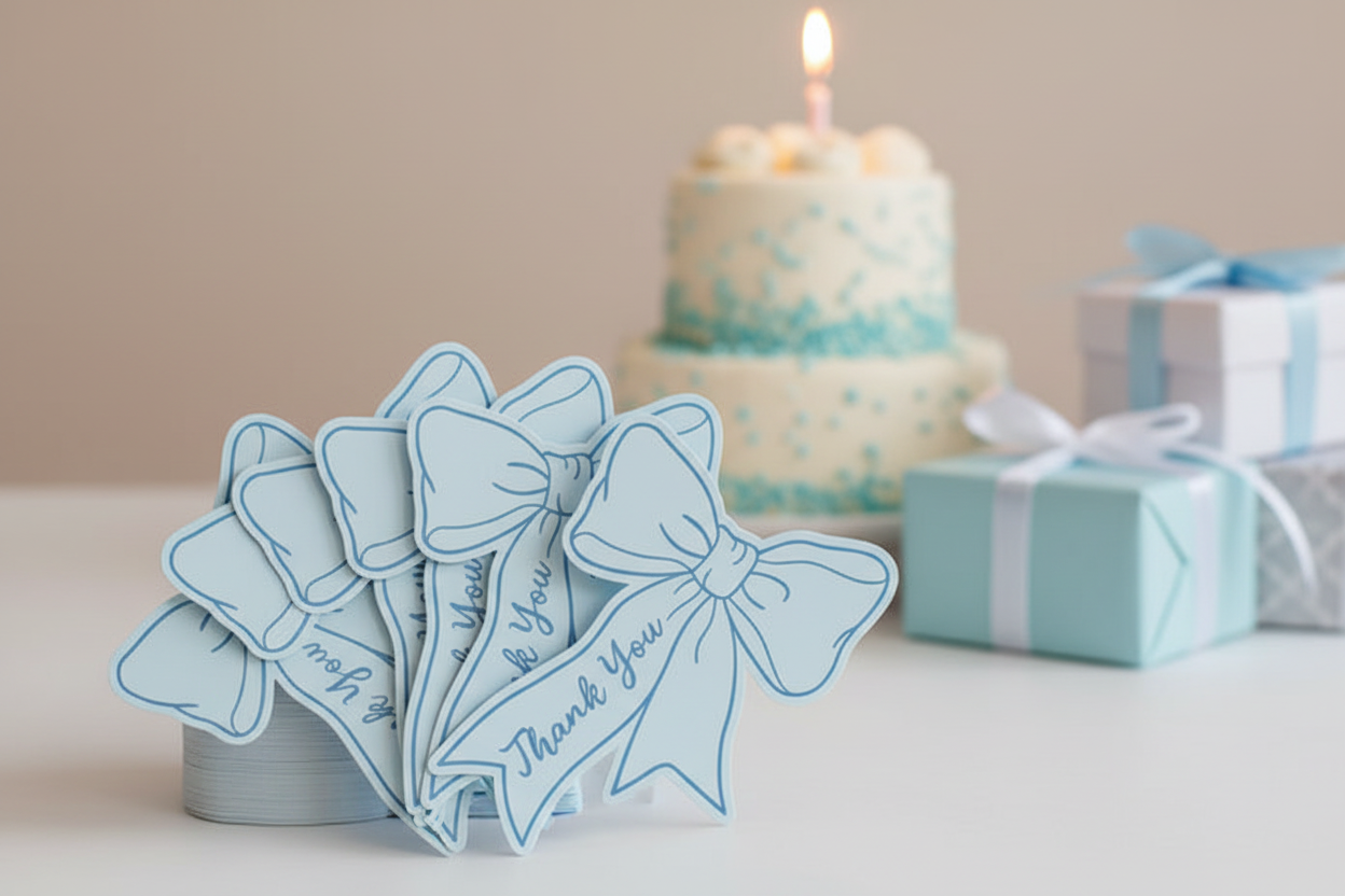 Blue Bow Thank You Cards - Lifestyle Fan Display